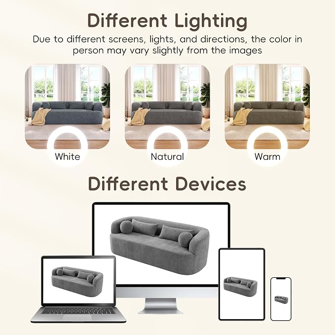 86" Curved Cloud Couch, Curved Sofa,Boneless Couch, Upholstered Sofa with Pillows, No Assembly Need,Chenille with High-Density Foam, 3-Seater Luxury Modern Compressed Sofa,Gray