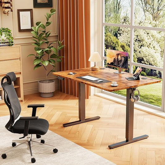 Sweetcrispy Electric Standing Desk Adjustable Height, 40x24 Inch Sit Stand Up Home Office Desks Computer Workstation PC Work Table with 3 Memory Preset Splice Wood Board Metal Frame, Rustic