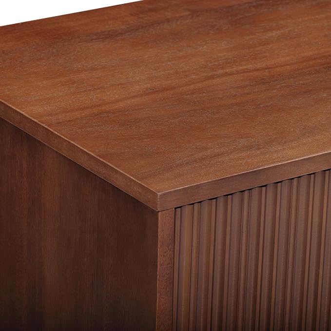 Teamson Home 30″ Wide Fluted Dresser with 3 Push-Open Drawers, Deep Storage with Natural Fluted Front Texture, Solid Rubber Wood Feet and Real Veneer Finish for Bedroom or Living Room, Walnut | 3 Push-Open Drawers, Deep Storage with Natural Fluted Fron...