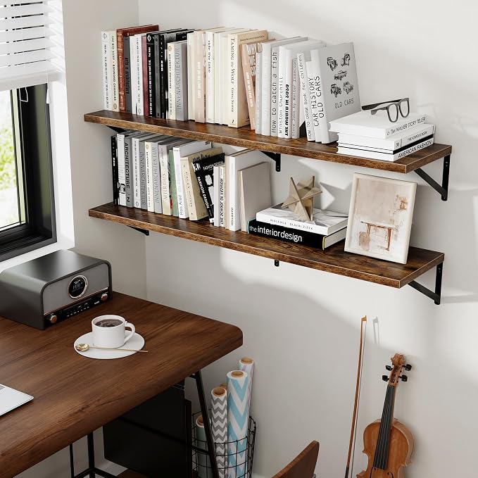Axeman Deep Floating Shelves for Wall, 16W x 12D Rustic Wood Wall Shelves Set of 2, 12 Inch Deep Large Floating Shelves for Decor & Storage, Hanging Shelves for Farmhouse Kitchen Bathroom Bedroom