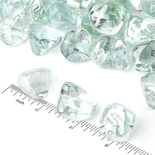 Onlyfire 10 lbs Fire Glass Diamonds 1 Inch, Reflective Fire Pit Glass Rocks for Propane & Natural Gas Fireplace, High Luster Multi-Faceted Stones, Crystal Ice (Multicolor & Blends Available)
