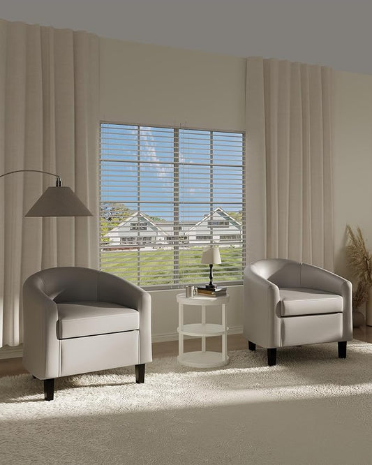 GarveeHome Accent Chairs Set of 2 Faux Leather Chairs Barrel Club Chairs Comfy Living Room Chairs with Sturdy Legs for Bedroom Reading Room Waiting Room(Gray)
