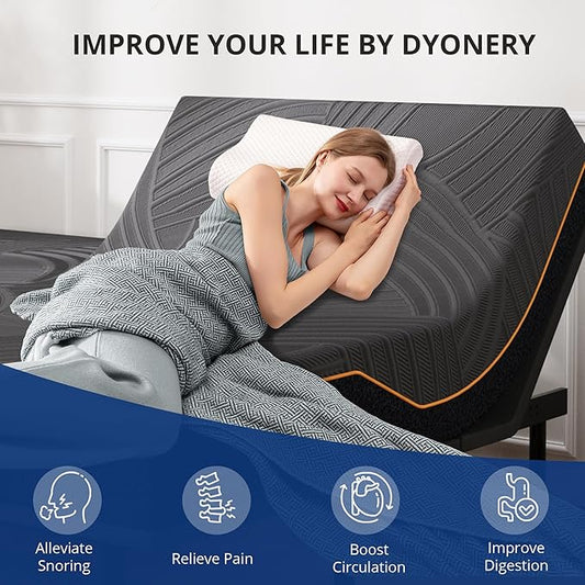 Dyonery Split King Adjustable Bed Base Frame with Wireless Remote + 14 Inch Copper Memory Foam Mattress Bed in a Box, Head and Foot Incline & Massage, Zero Gravity, Fiberglass Free, 80" × 76"
