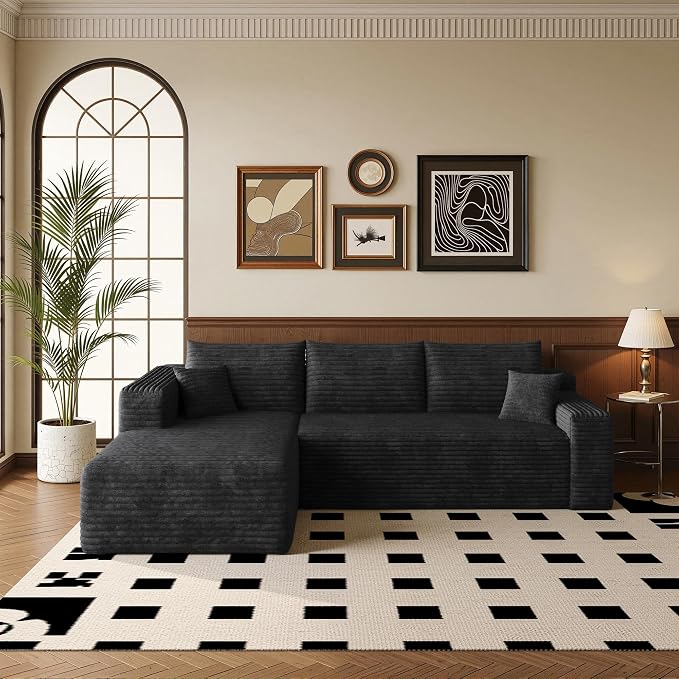 AUGOP 96" Sectional Couches for Living Room Modern Modular Sofa with L-Shape Couchs Upholstered Boneless Couch Deep Seat Sectional Couch with Chaise (Black, 96" Left Facing Chaise+2Seaters)