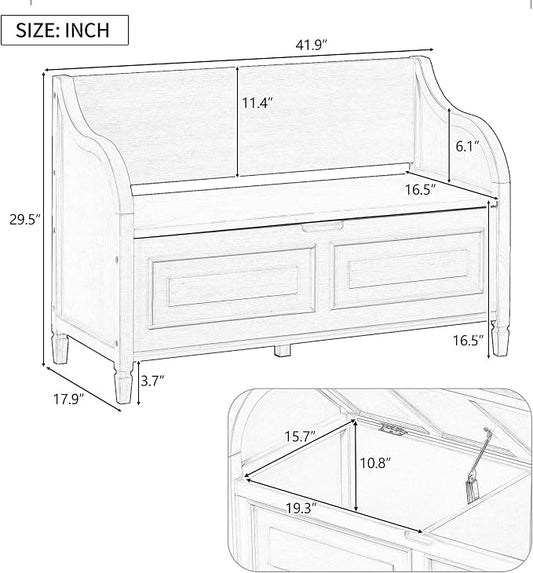 Knocbel Rustic Entry Storage Bench with Hidden Compartments and Removable Cushion, Wooden Entryway Hallway Foyer Shoe Bench Bedroom End of Bed Bench, 250lbs Weight Capacity (Brown)