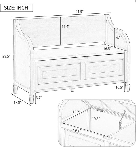 Knocbel Rustic Entry Storage Bench with Hidden Compartments and Removable Cushion, Wooden Entryway Hallway Foyer Shoe Bench Bedroom End of Bed Bench, 250lbs Weight Capacity (Gray Wash)