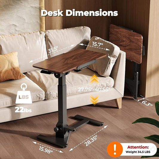 JOY worker Foldable Overbed Bedside Table, 180Β° Tiltable Mobile Standing Desk with Wheels, 31.5" Height Adjustable Rolling Laptop Desk for Home & Hospital Use, Easy Storage, Rustic Brown