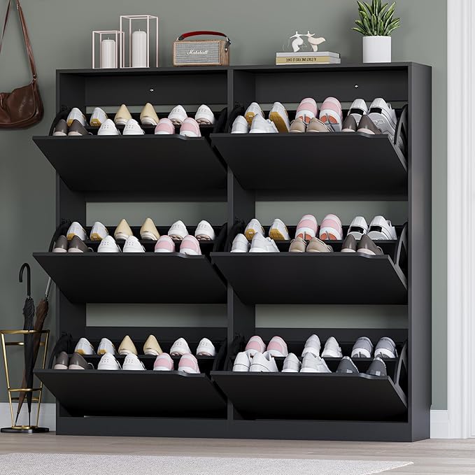 BORNOON Shoe Cabinet with 6 Flip Drawers, Slim Narrow Shoe Storage Cabinet, Freestanding Shoe Organizer for Entryway, Hallway, Foyer