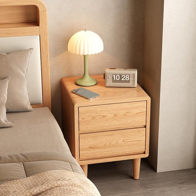 Solid Wood Nightstand Natural Night Stand with Drawers Mid Century Modern Nightstand with Storage,Wood Night Stand,Small Bedside Table for Bedroom,Living Room,Office,Natural Bedside Table