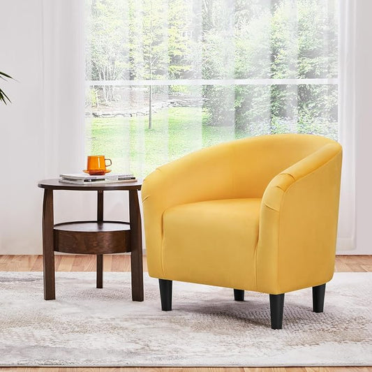 Topeakmart Accent Chair, Club Arm Chair with Velvet Upholstery and Sturdy Legs, for Bedroom/Living Room/Home Bar, 2PCS, Yellow