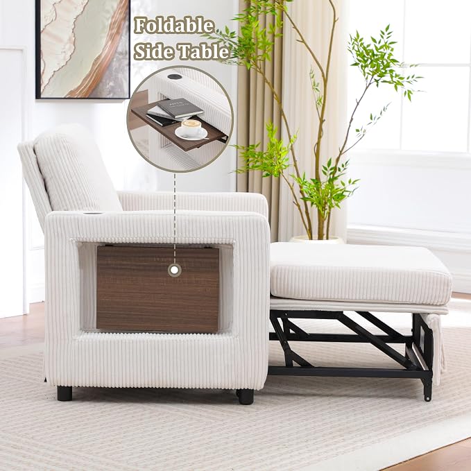 3 in 1 Folding Convertible Sleeper Sofa Bed Pull Out Couch with Side Pockets USB Port Side Table Single Sofa Bed with Adjustable Backrest for Living Room Bedroom 66" Beige 1 SEAT