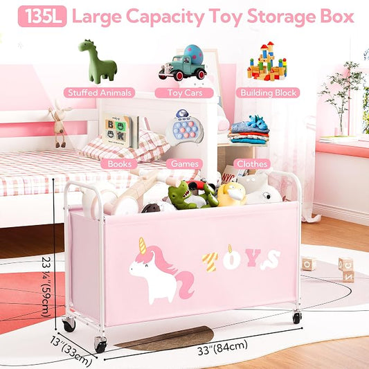 GRANNY SAYS Toy Box for Boys Girls, Extra Large Toy Chest Storage with Wheels, Metal Kids Toy Storage Organizer for Living Room Storage, 135L Toy Bins for Kids Organizer Stuffed Animals, Pink