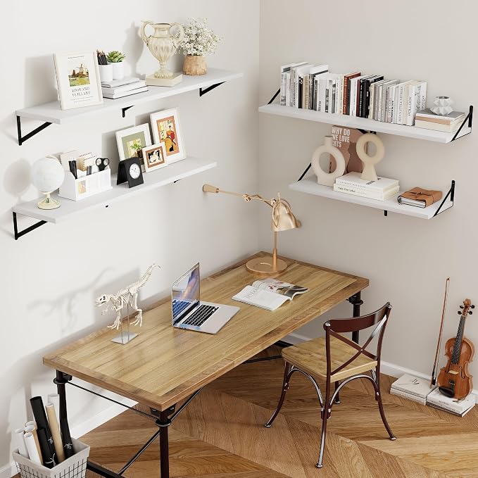 Axeman Floating Shelves for Wall White - 24 Inch Wide x 12 Inch Deep Wall Shelves Set of 2 - White Deep Wood Floating Shelves for Living Room Bedroom Laundry Room
