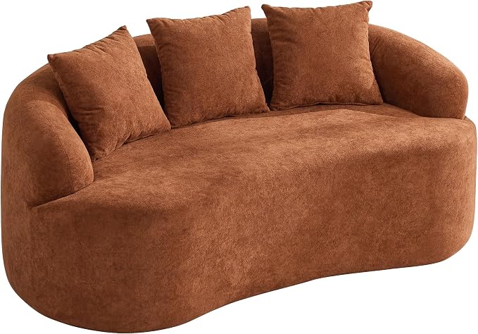 65" Curved Loveseat Sofa, Deep Seat Love Seat Couches with 3 Throw Pillows, Modern 2 Seater Boneless Curved Couch, Compressed Floor Sofa for Living Room Small Spaces, No Assembly, Orange