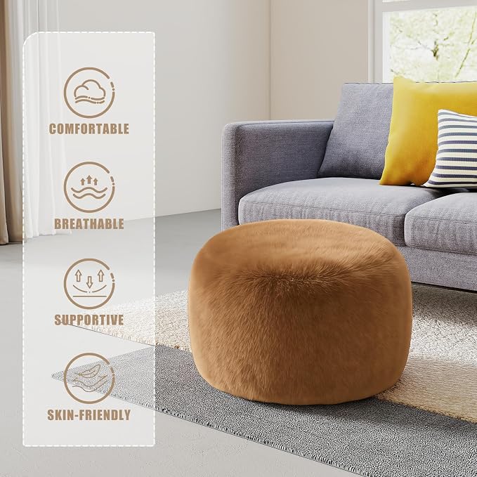 Gericco Round Stuffed Pouf Ottoman for Foot Rest, A Round Modern Foam Filled Poufs, Floor Chair for Living Room, Nursery, Dorm, A Soft Modern Foot Stool Perfect to Rest Your Feet (Orange, 20Inch)