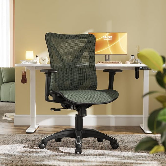 Ergonomic Office Chair, Mesh Computer Desk Chairs with Adjustable Lumbar Support, 3D Armrests, Tilt Function, Comfy Wide Seat, Swivel Executive Work Task Chair for Company and Home