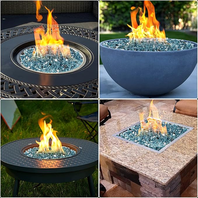 Mr. Fireglass 10 Pounds Reflective Fire Glass, 1/4 Inch High Luster Fire Pit Glass Rocks for Propane & Natural Gas Fire Pits Fireplace and Landscape Decor, Aqua Blue