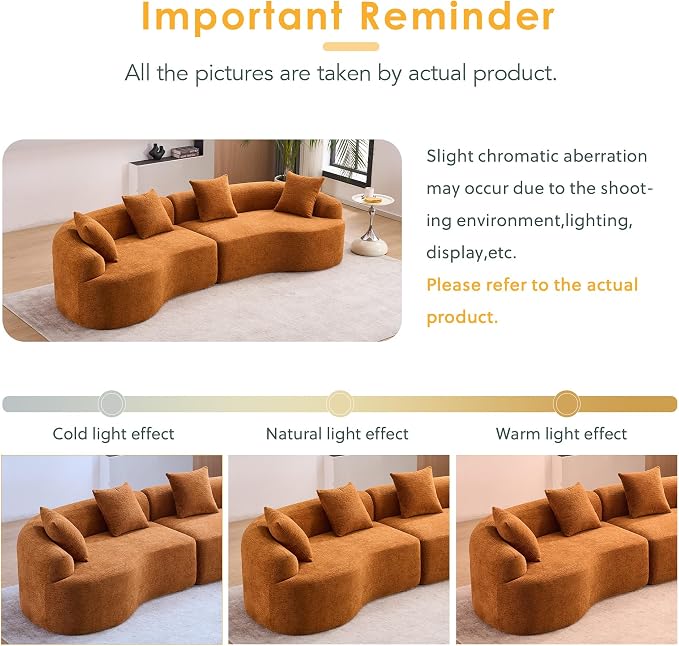 110.2" Curved Sectional Sofa,Luxury Wood Grain Chenille Fabric, Oversized Sectional Sofa,Compression Curved Couch for Living Room,No Assembly Needed (Orange, 110.2 Inch)
