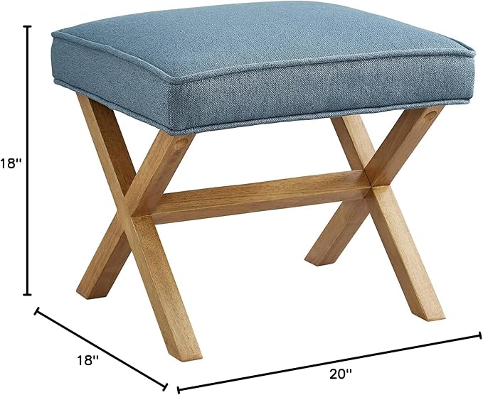 Amazon Basics Small Ottoman Foot Rest, Mid-Century Modern X Square Upholstered Fabric Stool for Living Room, Bedroom, Entryway, Extra Seating, 20" W x 18" D x 18" H, Indigo Blue