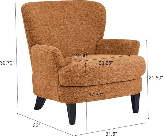 Christopher Knight Home Colby Boucle Upholstered Club Chair, Living Room Accent Chair, Wooden Frame, Flared Armrest, Plush Thick Cushion, Reading Lounge Chair, Space-Saving Furniture, Black+Caramel