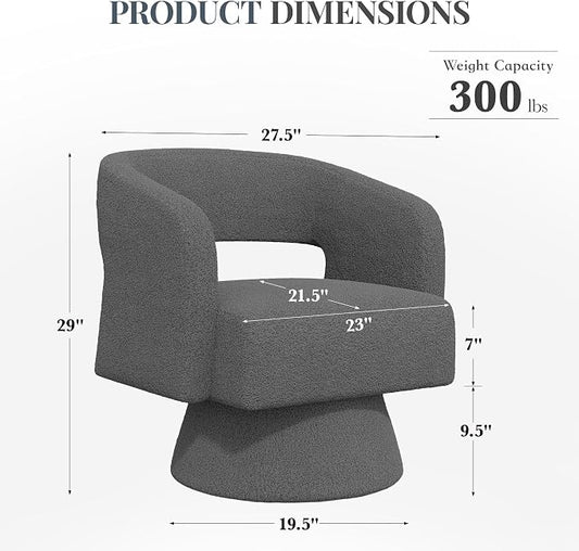 Luxanimarion Swivel Barrel Accent Chair,Oversized Teddy Upholstered Round Swivel Chair,Modern Luxury 360 Degree Living Room Vanity Chair for Bedroom Office,Gray,2PCS