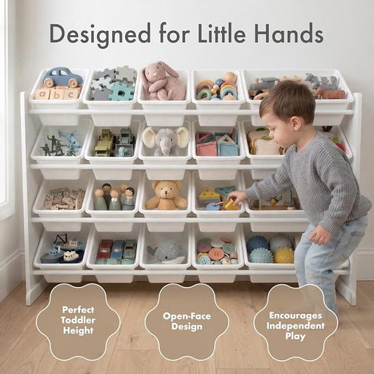 Humble Crew Toy Storage Organizer with 20 Removable Storage Bins for Kids Playroom, 4-Tier Toddler Toy Organization, White/White