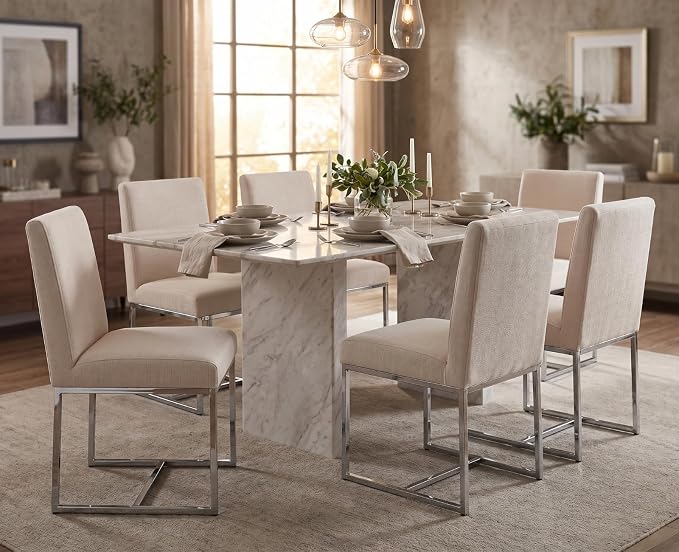 CIMOTA Modern Dining Chairs Set of 4, Upholstered Dining Room Chairs Armless Guest Side Chair with Chrome Base for Dining Room/Kitchen, Beige, 4PCS