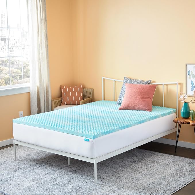 Linenspa 2 Inch Gel Memory Foam Mattress Topper – Egg Crate Style, Reversible for two feels – Promotes Airflow & Relieves Pressure Points – Twin XL