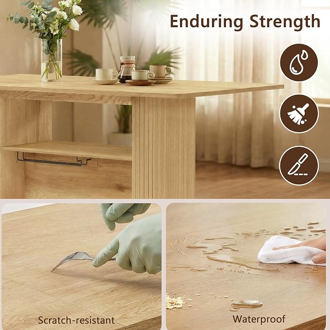 FUQARHY 63" Dining Table with Storage, Farmhouse Rectangular Kitchen Table