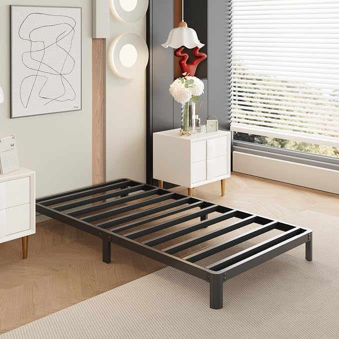 Yicensen 8 Inch Twin Bed Frames No Box Spring Needed, Heavy Duty Metal Twin Size Platform Bed Frame with Rounded Corner Legs, Easy Assembly, Noise Free, Black