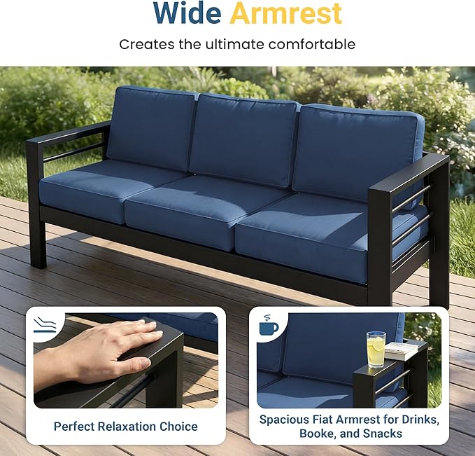 Wisteria Lane Aluminum Outdoor Sofa, 2 Seats Patio Couch All-Weather Rust-Proof Modern Metal Patio Furniture with 5" Thick Olefin Cushions, Light Grey