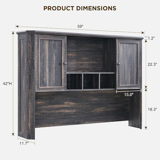 T4TREAM 59" Home Office Desk Hutch with Ample Storage, Only Match VSC Series Farmhouse Desk (Dark Rustic Oak)