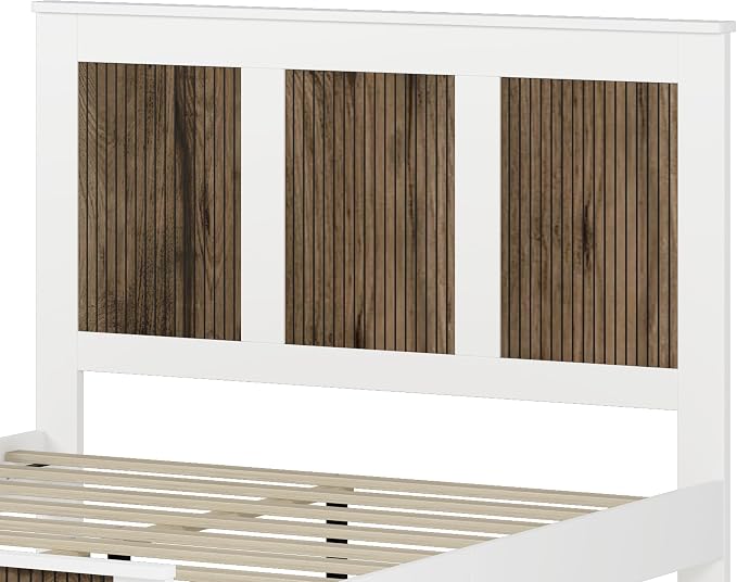 4 Pieces Bedroom Furniture Sets Farmhouse Queen Size Bed Frame with Storage Dresser & Nightstand, Wood Platform Bed Frames with Metal Handle for Living Room, Home, Guest Room, Apartment