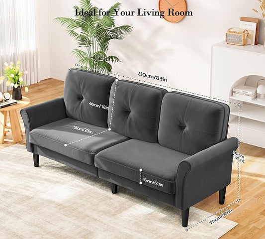 Loveseat Sofa, 83" Love Seat Couches, Comfy Velvet Small Couch for Bedroom, Tool-Free Setup Small Couches for Living Room, Modern Sofas for Living Room, 750lbs Load Sofas & Couches, Grey Couch