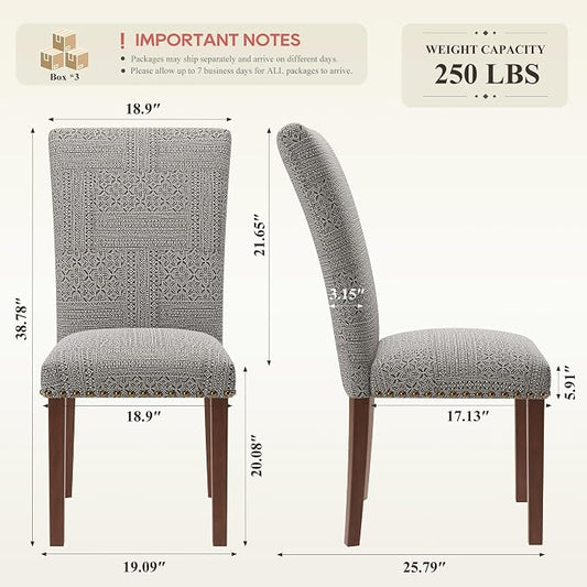 COLAMY Upholstered Parsons Dining Chairs Set of 6, Fabric Dining Room Kitchen Side Chair with Nailhead Trim and Wood Legs - Boho