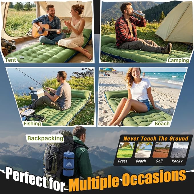 FUN PAC Camping Sleeping Pad,Ultralight Camping Mattress with Pillow, Built-in Foot Pump Inflatable Sleeping Pad Compact for Camping,Backpacking, Hiking,Traveling