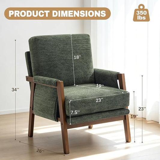 RNKSFX Green Accent Chairs for Living Room Set of 2, Modern Arm Chairs for Bedroom, Wooden Upholstered Mid Century Accent Chairs, Fabric
