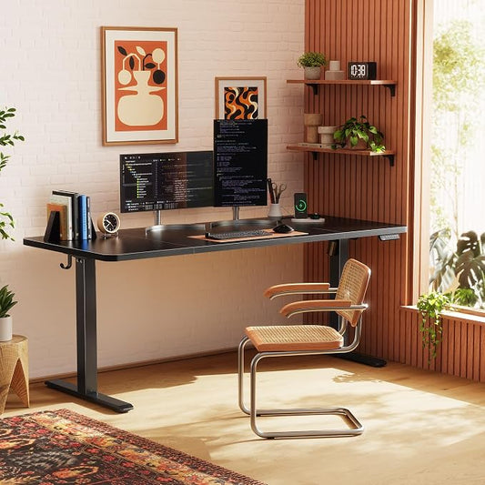 Huuger 63 X 24 Inch Electric Standing Desk with Power Outlets and USB-C Port, Height Adjustable Desk, Sit Stand Desk for Home Office, Computer & Gaming Desk with 4 Presets, Stable Steel Frame, Black