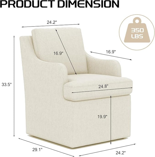 VKNOW Upholstered Dining Chairs Set of 2, Modern Kitchen Chairs Dinner Chairs with 4 Casters, Chenille Armchair for Bedroom Reading Room Living Room, Beige