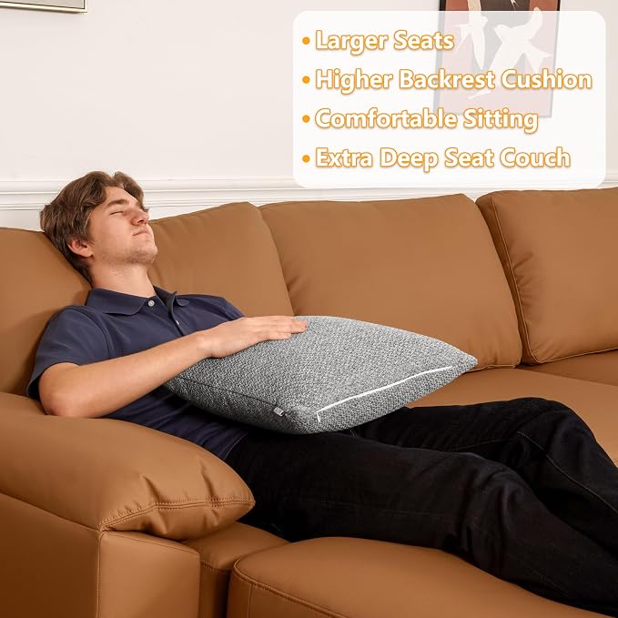 EASE MOOSE Oversized Corner Modular Sectional Sofa with Ottoman and Console, Faux Leather Sectional Sofa with Deep Seat, Scratch Resistant Faux Leather Material, Extra Large L Shaped Couch,Brown