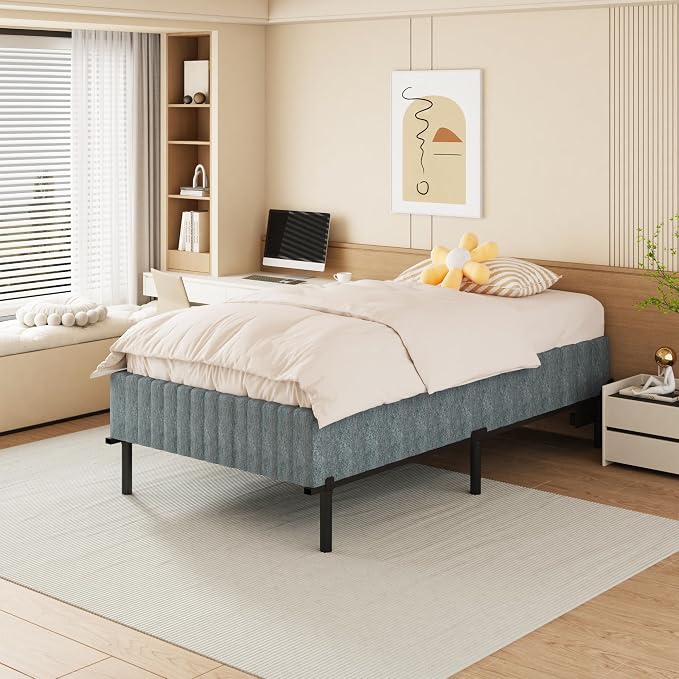 NHODIR 9 Inch Box Spring Twin Size Bed Base, Heavy Duty Metal Twin Mattress Foundation with Upholstered Fabric Cover, Noise Free, Easy Assembly, Black
