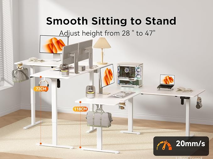 WALKINGDESK 75x61 Inches Reversible L Shaped Standing Desk Height Adjustable with Cup Holder, Electric Corner Computer Workstation for Home Office, Sit Stand up Gaming Desk with Cable Management White