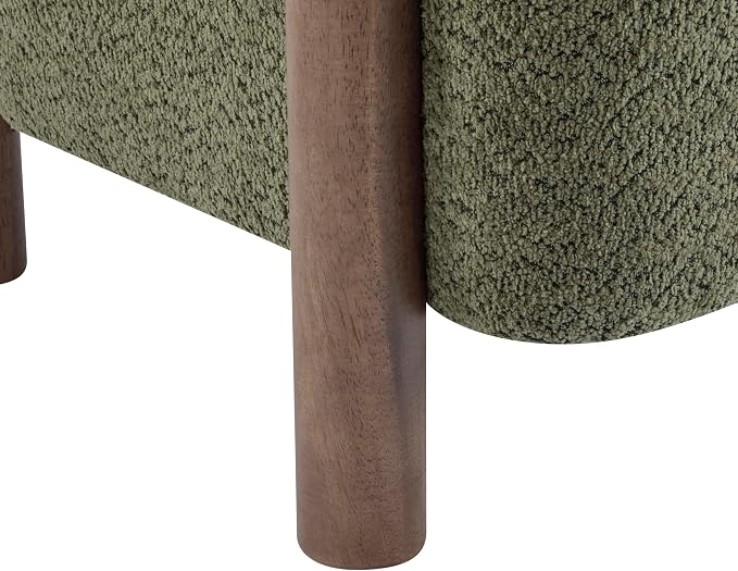 Christopher Knight Home Carly Low Profile Accent Chair, Round Backrest Side Chair, Living Room Armchair with Boucle Fabric Cushion,Comfy Reading Chair for Bedroom,Wooden Single Lounge Sofa,Olive Green