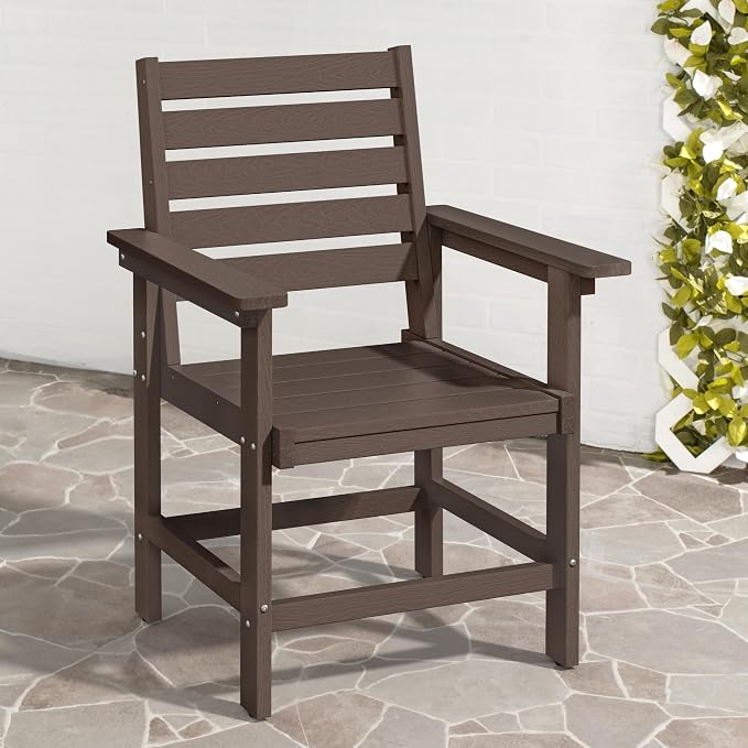 Patio Dining Chairs Set of 2, HDPS Weather Resistant Outdoor Chairs with Armrest, Heavy Duty 300LBS Support Patio Chairs for Backyard Deck Porch Balcony, Dark Brown