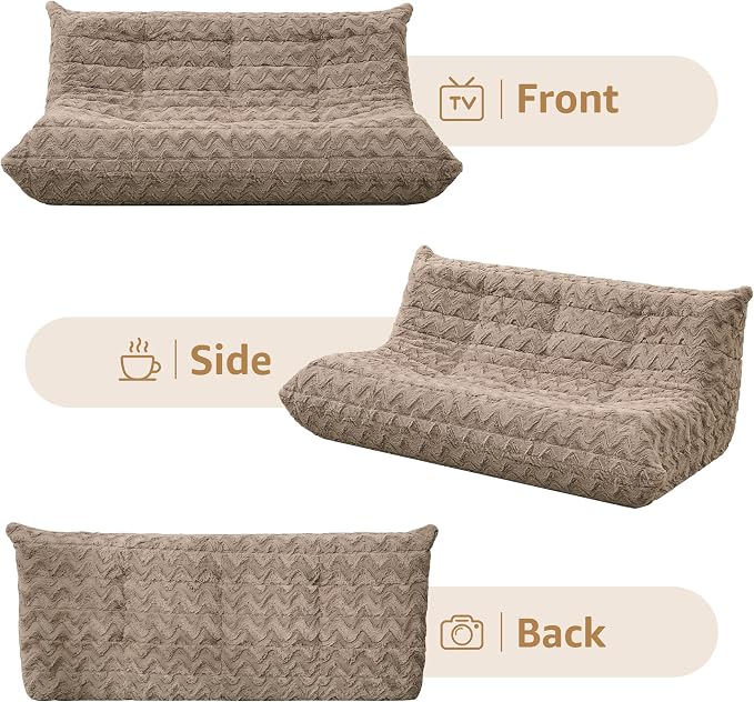 Hobestluk Giant Bean Bag Chair Faux Fur BeanBag Couch for Living Room | Brown Chevron, 3-Seater,Ergonomic Design,Memory Foam,Anti-slip Bottom,No Assembly Required,Decorative Style for Living Room