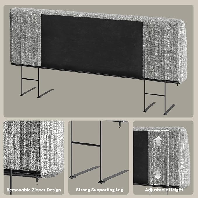 4.7” Headboard Only for King Size Bed, No Drill Needed, Gray | 5-Min Assembly, Upholstered Headboard for 8–14 Inch Mattress, Washable Cover, Perfect for Renters Dorm Kids Pet