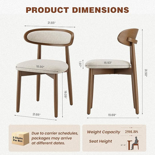 Wooden Dining Chairs Set of 6, Modern Fabric Upholstered Dining Room Chair, Kitchen Side Chairs, Farmhouse Dinner Chair with Curved Back for Kitchen, Beige