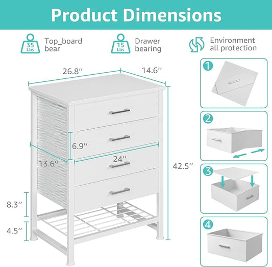 BOLUO White Dresser for Closet with 4 Drawers and Shelf Large Closet Drawers for Closet Organizers and Storage Bedroom Dorm Modern