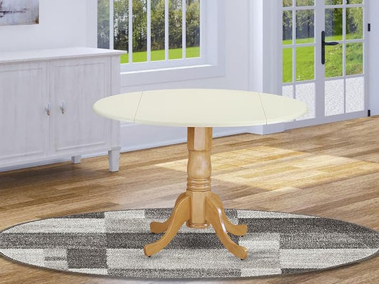 East West Furniture DLT-LOK-TP Dublin Kitchen Table - a Round Dining Table Top with Dropleaf & Pedestal Base, 42x42 Inch, Linen White & Oak