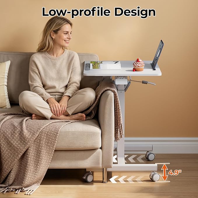 JOY worker Mobile Standing Desk, 23.6" x 20.5" Small Rolling Laptop Cart with 90° Tiltable Desktop, Portable Height Adjustable Sit-Stand Computer Desk on Wheels for Home Office, White